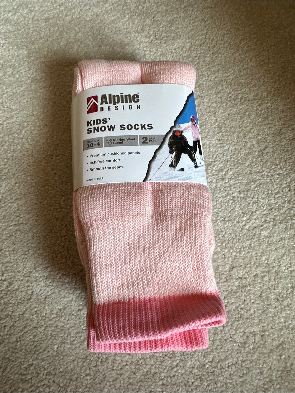 Alpine Design Kids' Pink Snow Socks - 2 pack - kid size 10-4